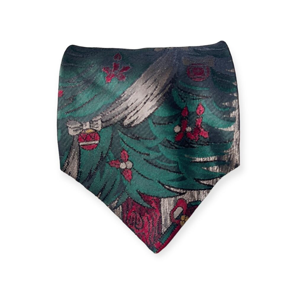 Moschino Milano Gray Greeen Red Christmas Tree Holiday 100% Silk Neck Tie